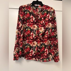 Pink Floral Blouse with Faux-Bow Detail size M